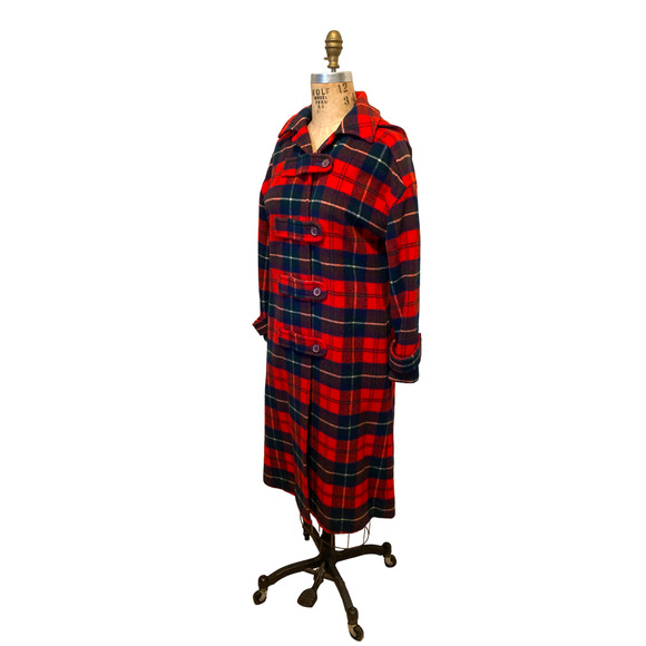 THE SYLVIA: Vintage 60s Pendleton Red Plaid Tartan Wool Hooded Duffle Coat - Picture 10 of 10